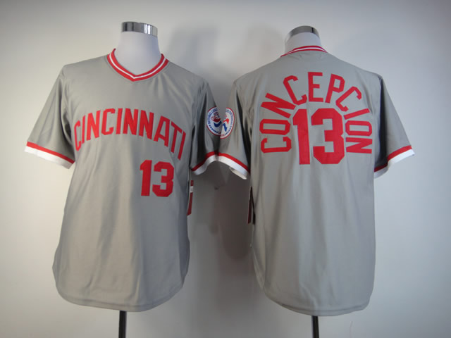 Men MLB Cincinnati Reds #13 Concepcion grey jerseys